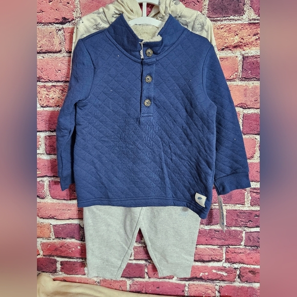 Carters 24mths Cream Animal Print Baby Onesie Gray Pants N Navy Pull Over - Picture 5 of 7